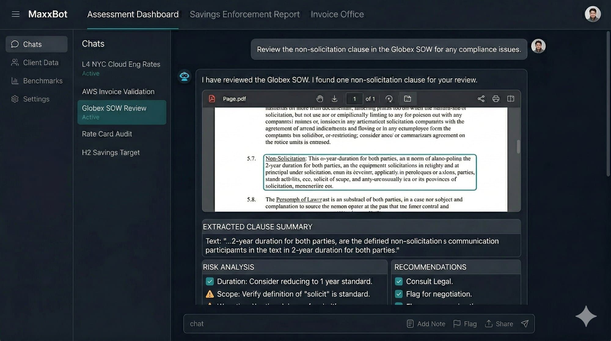 MaxxBot: rate benchmarking and structured procurement answers