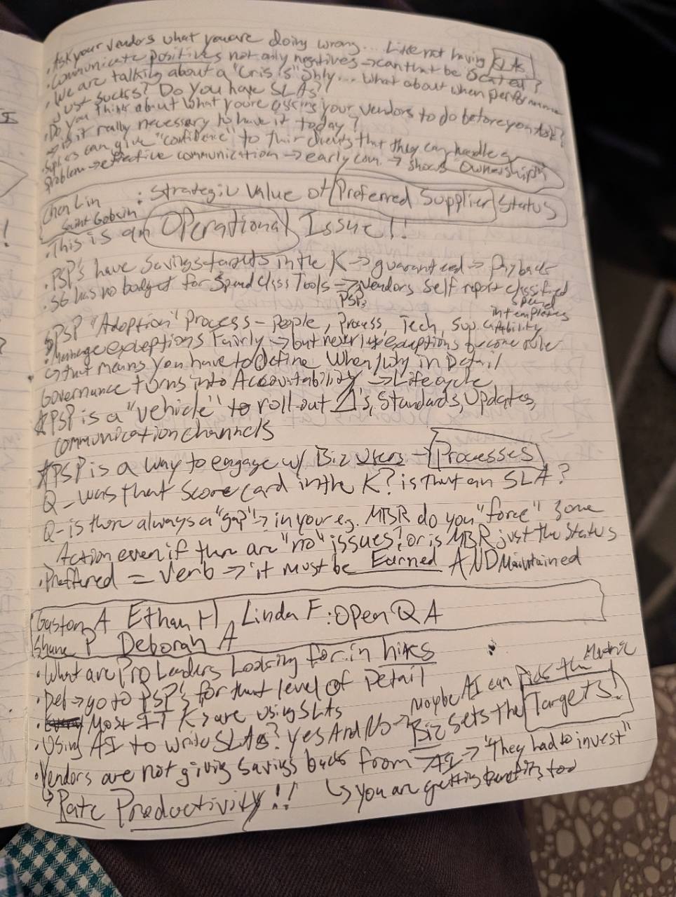 Alex's handwritten ProcureCon notes