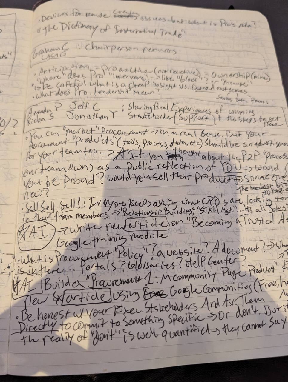 Alex's handwritten ProcureCon notes